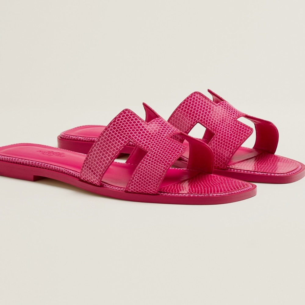 HP🎉RARE PINK LIZARD HERMÈS ORAN SANDALS - Picture 2 of 15